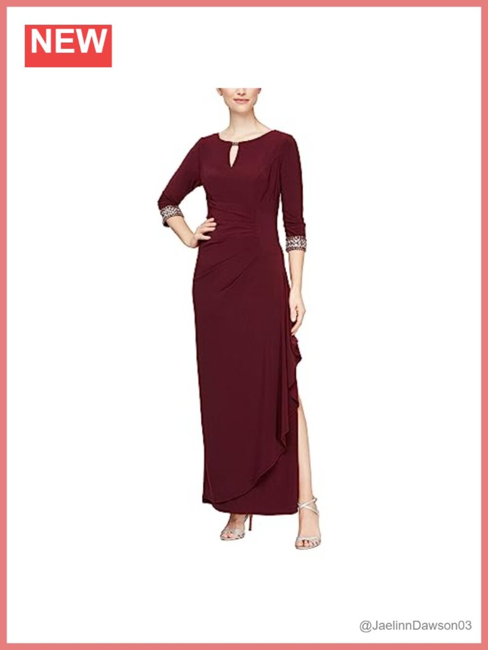Formal A-Line Long Dress Keyhole Cutout Embellished Sleeves
